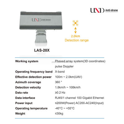 UND-LAS-20X X Band 2km Anti-drone UAV Detection Radar with 360° Azimuth Coverage for Security Protection
