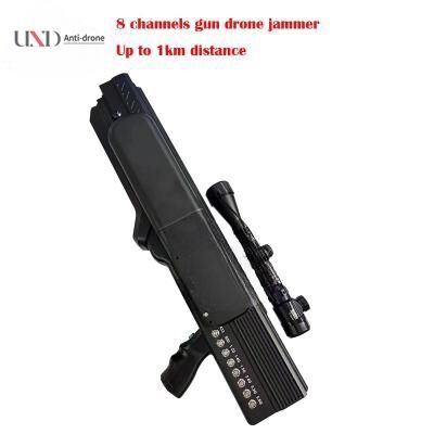 8 Channels Anti Drone Jammer with 1km Range and Built-in Battery for UAV Signal Blocking