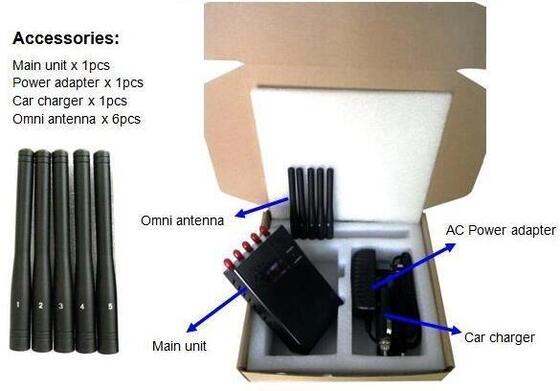 Portable Signal Jammer with 5 Bands Coverage Rechargeable Battery and Cooling Fan for Cell Phone Scrambling