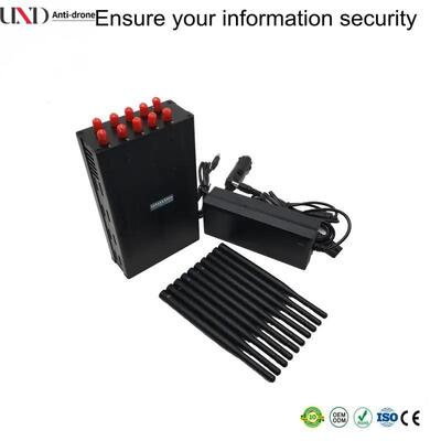 Portable Signal Jammer with 10 Bands Coverage and 5-20m Jamming Range Featuring Built-in Battery