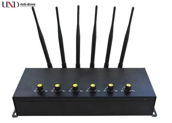 Adjustable 6 Bands Cell Phone Signal Jammer with 15W Output Power and 10-40m Shielding Radius