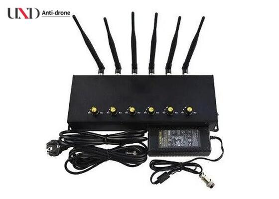 Adjustable 6 Bands Cell Phone Signal Jammer with 15W Output Power and 10-40m Shielding Radius