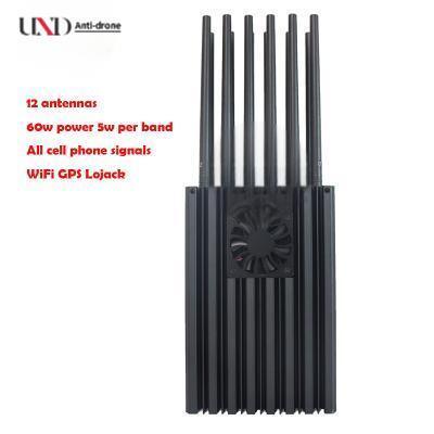 60W Mobile Phone Signal Jammer Compact 12 Antenna Jammer 40m Range For 2G 3G 4G 5G WiFi GPS Lojack