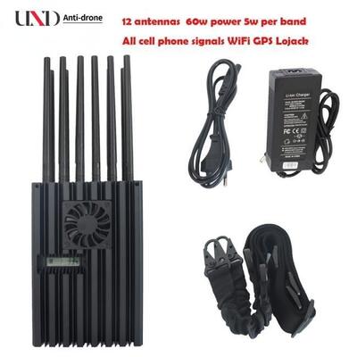60W Mobile Phone Signal Jammer Compact 12 Antenna Jammer 40m Range For 2G 3G 4G 5G WiFi GPS Lojack