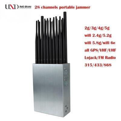 OEM Mobile Phone Signal Jammer 28 Channels Handheld Cell Phone Jammer 25m Radius