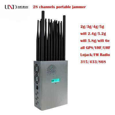 OEM Mobile Phone Signal Jammer 28 Channels Handheld Cell Phone Jammer 25m Radius