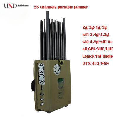 OEM Mobile Phone Signal Jammer 28 Channels Handheld Cell Phone Jammer 25m Radius