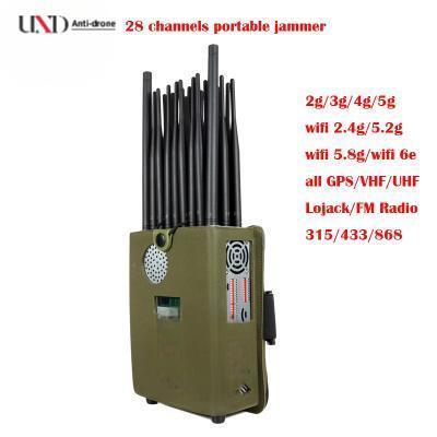 Portable Mobile Phone Signal Jammer with 28W Power 27 Antennas and 25m Range for Wifi GPS FM Radio Blocking