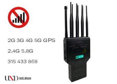 16W High Power Portable Mobile Phone Signal Jammer with 8 Antennas and Built-In Battery for GPS WiFi 2G 3G 4G Blocking