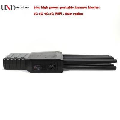 8 Channels 28W High Power 50m Radius Portable Mobile Phone Signal Jammer for 5G WiFi GPS Blocking