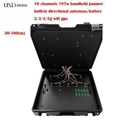 10 Bands 197W High Power Mobile Phone Signal Jammer with 100m Range and Built-In Battery