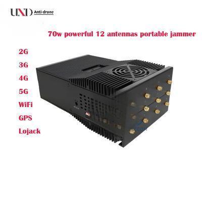 70W High Power 12 Antennas Portable Mobile Phone Signal Jammer with 60 Meters Range for 2G 3G 4G 5G WiFi GPS Blocking