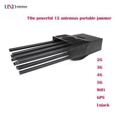 Handheld Mobile Phone Signal Jammer with 70 Watts Power 60m Radius and 12 Bands Blocking All Signals