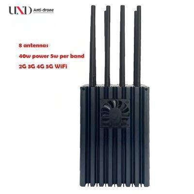 Portable Mobile Phone Signal Jammer with 8 Channels 4-10W Per Band and 50m Range for 2G 3G 4G 5G WiFi GPS Blocking