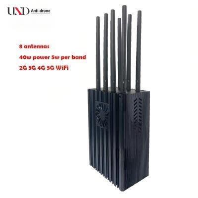 Portable Mobile Phone Signal Jammer with 8 Channels 4-10W Per Band and 50m Range for 2G 3G 4G 5G WiFi GPS Blocking