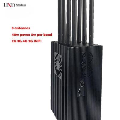 Portable Mobile Phone Signal Jammer with 8 Channels 4-10W Per Band and 50m Range for 2G 3G 4G 5G WiFi GPS Blocking