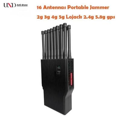 DC 12V Portable Signal Jammer 16W High Power 16 Antenna Jammer For 4G LTE 5G Lojack GPS