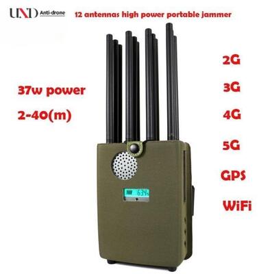 12 Bands Portable Signal Jammer with 37W Power and 40m Range for Mobile Phone and WiFi Blocking