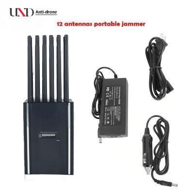 12 Channels 12W Power Portable Signal Jammer with 15m Jamming Radius for Cell Phone and Frequency Blocking