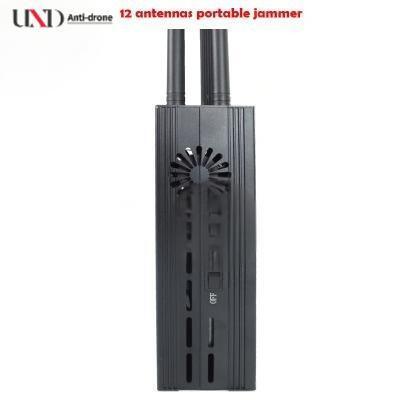 12 Channels 12W Power Portable Signal Jammer with 15m Jamming Radius for Cell Phone and Frequency Blocking