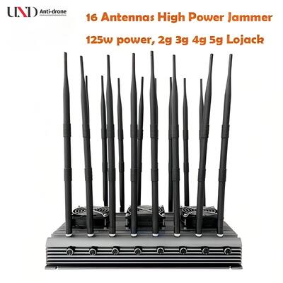 16 Channels 125W High Power Portable Signal Jammer with Infrared Remote Control for Prison Cell Phone Blocking